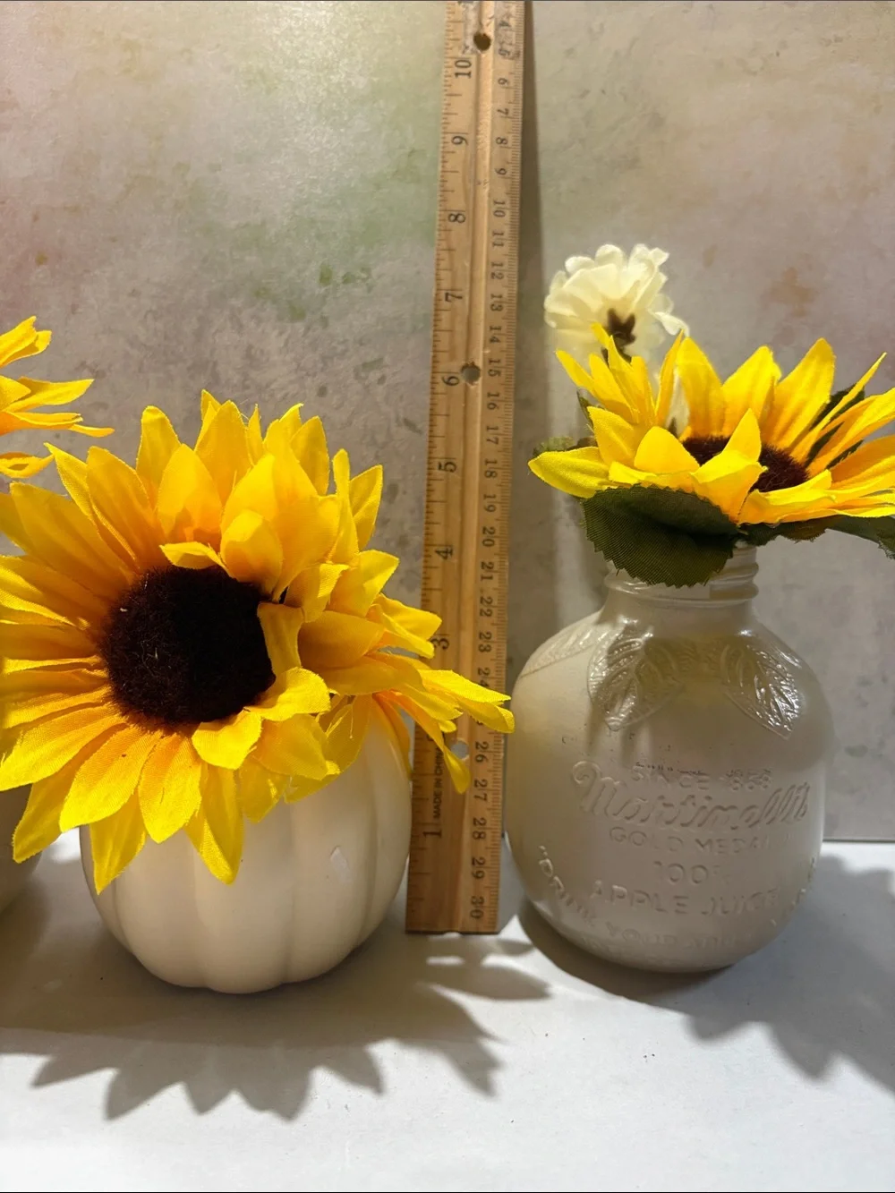 Set of 3 pumpkin apple Mason Jar Vase fall Sunflower Arrangements